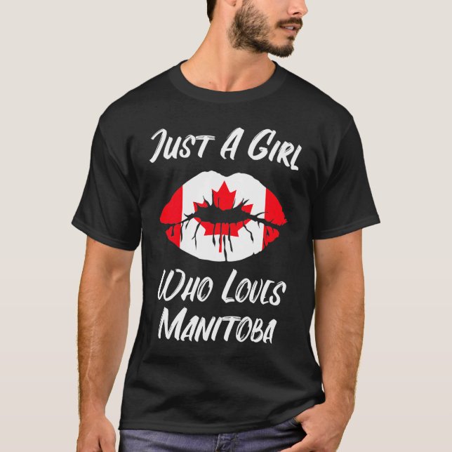 Camiseta Lábios e Boca Amam a Bandeira Canadense Manitoba (Frente)