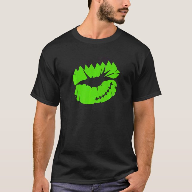 Camiseta Lábios Frankenstein verdes e florescentes brilhant (Frente)