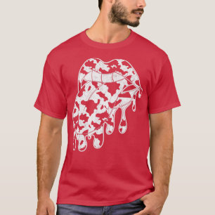 Camiseta Lábios Impressão de vaca animal Padrão de vaca