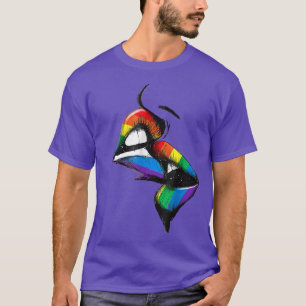 Camiseta Lábios lésbicas beijando sinalizador do arco-íris 