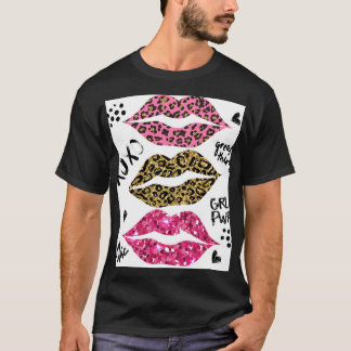 Camiseta Lábios Luminosos: Impressão Leopardo Motivável