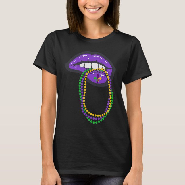 Camiseta Lábios Mardi Gras para Lábios Mulheres Custo do Ca (Frente)
