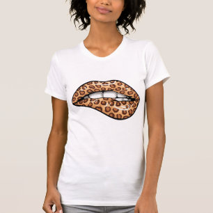 Camiseta Lábios-padrão de guepardo castanho-leopardo- T-Shi