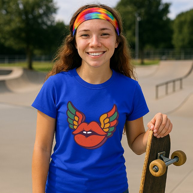 Camiseta Lábios Psicodélicos Retroativos Com Asas (Criador carregado)