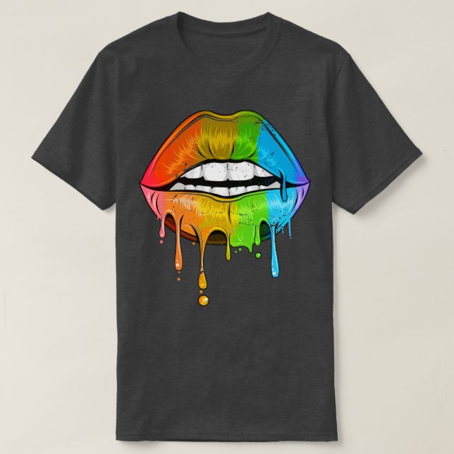 Camiseta Lábios Rainbow LGBT (Frente do Design)