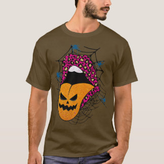 Camiseta Lábios Rosa de Bruxa Rosa de Halloween Pumpkin