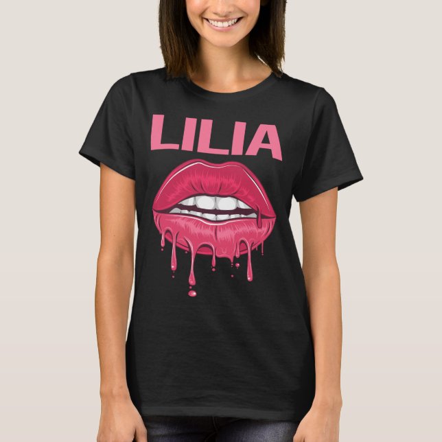 Camiseta Lábios Rosa - Nome Lilia (Frente)