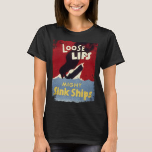 Camiseta Lábios soltos podem afundar navios Cartaz vintage 