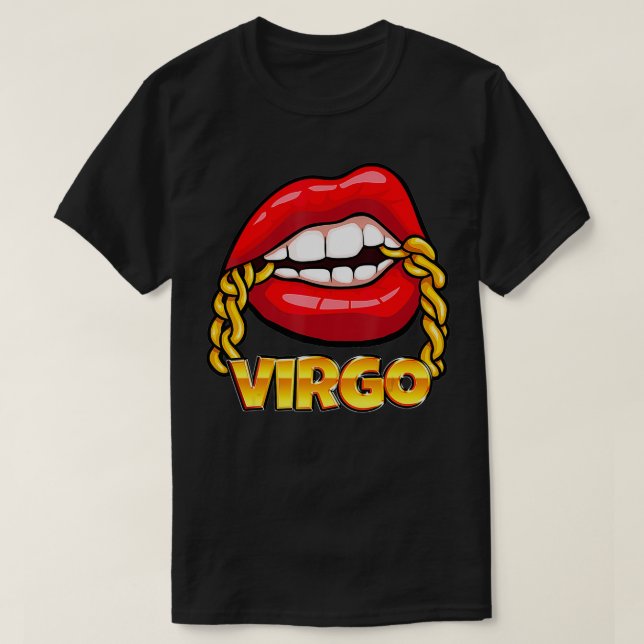 Camiseta Lábios Suculentos Cadeia Dourada Virgo Sinal Zodia (Frente do Design)