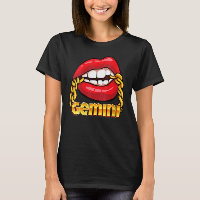 Camiseta Lábios Suculentos, Dourada Cadeia Gemini Sinal Zod (Frente)