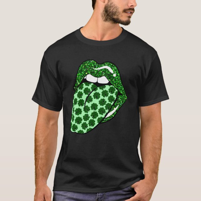 Camiseta Lábios Verdes Boca Shamrock Tongue Out Saint Patri (Frente)