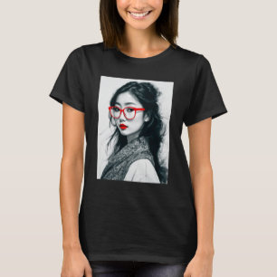Camiseta Lábios Vermelhas E Vidro, Retratos, De Cor Branca,