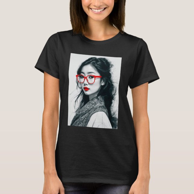 Camiseta Lábios Vermelhas E Vidro, Retratos, De Cor Branca, (Frente)