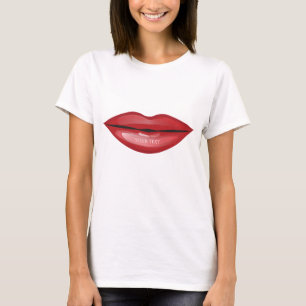Camiseta Lábios Vermelhos Brilhantes Beijo Chic Glamour Mod