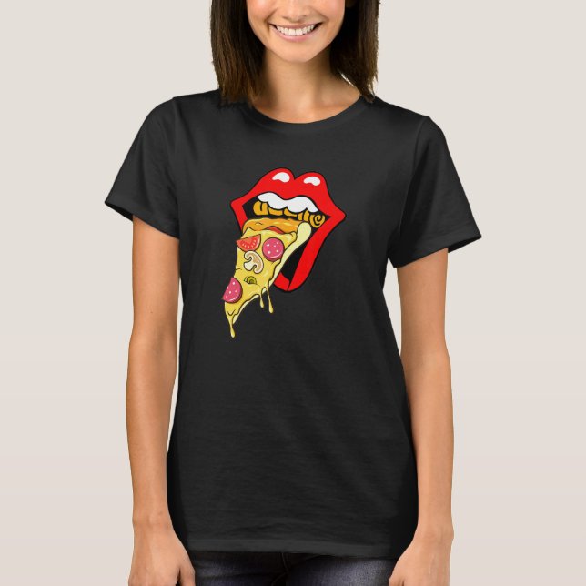 Camiseta Lábios Vermelhos de pizza Comida rápido (Frente)