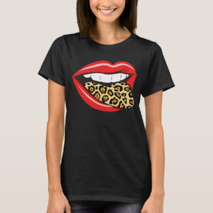 Camiseta Lábios vermelhos Impressão de pele-leopardo-padrão
