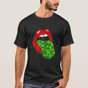 Camiseta Lábios Vermelhos Shamrock Tongue Dia de São Patr