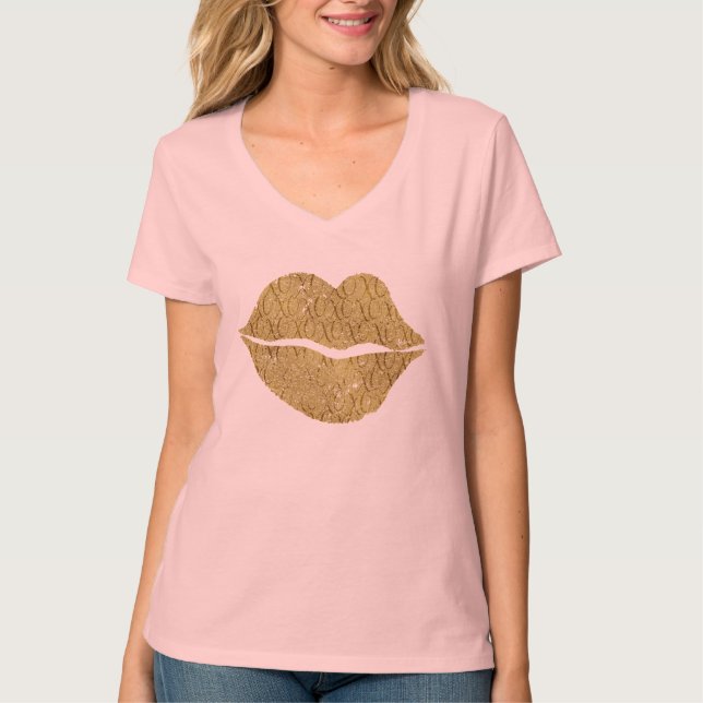 Camiseta Lábios XOXO Dourados (Frente)