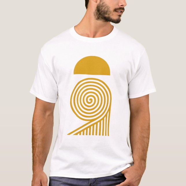 Camiseta Labirinto de Luz – Sol e Espiral Dourada3 (Frente)