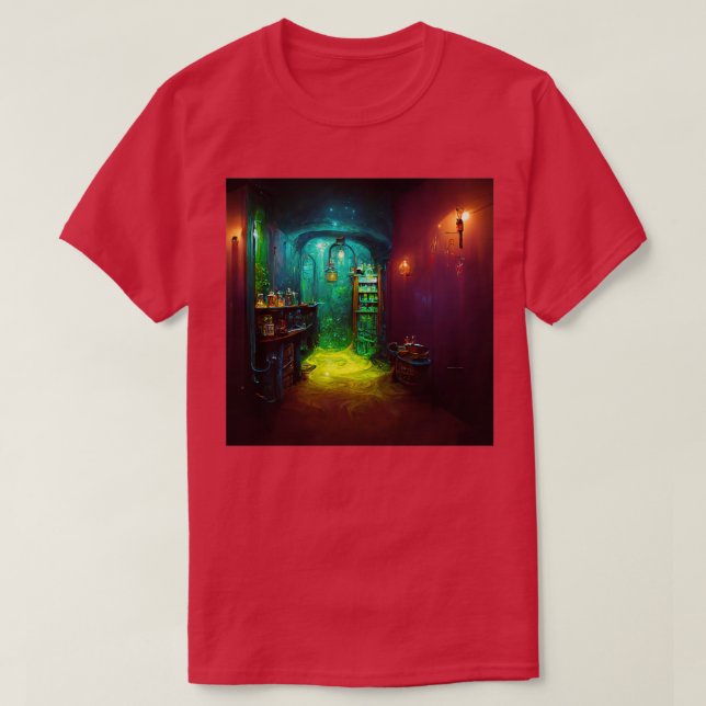 Camiseta Laboratório de Alquimia com Poções (Frente do Design)