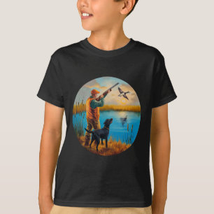 Camiseta Laboratório de Caça do Labrador Negro. Aves Aquáti