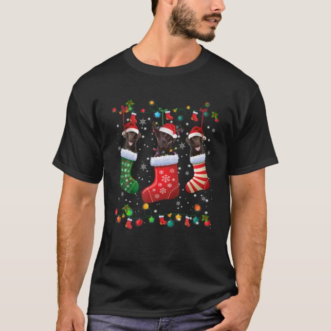 Camiseta Laboratório de Chocolate Labrador Meias de Natal E (Frente)