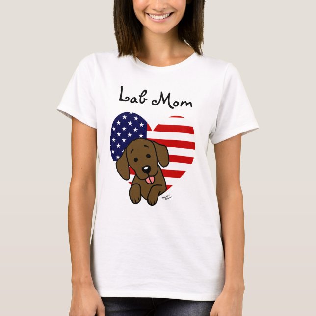 Camiseta Laboratório de Chocolate Mãe e Bandeira Americana (Frente)
