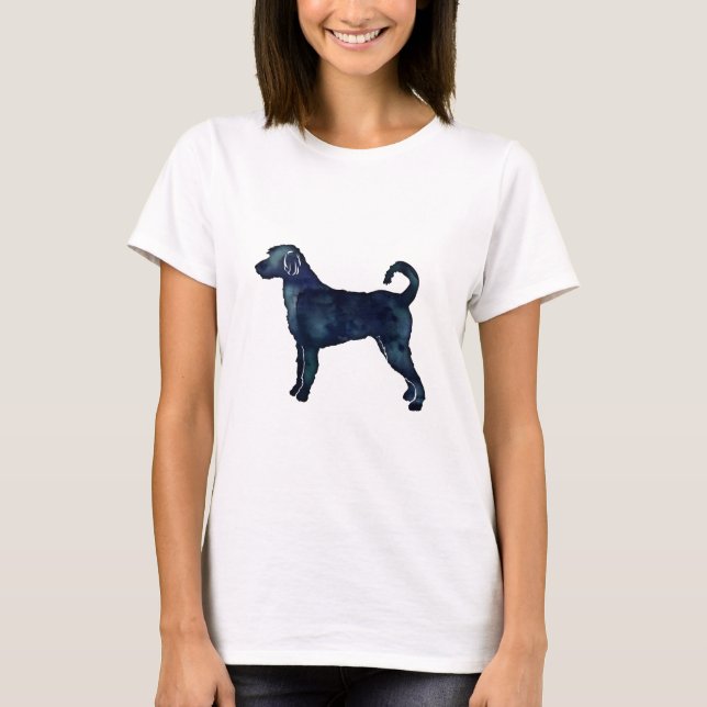 Camiseta Labradoodle Dog Breed Silhouette Black Watercolor (Frente)