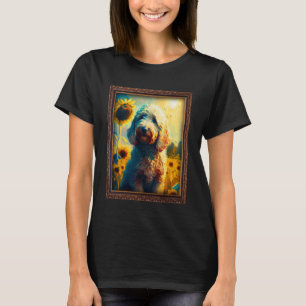 Camiseta Labradoodle Pintura Flor de Girassol Mãe Mulheres 