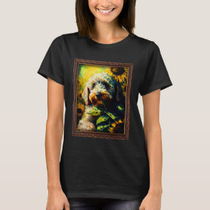 Camiseta Labradoodle Pintura Flor de Girassol Mãe Mulheres