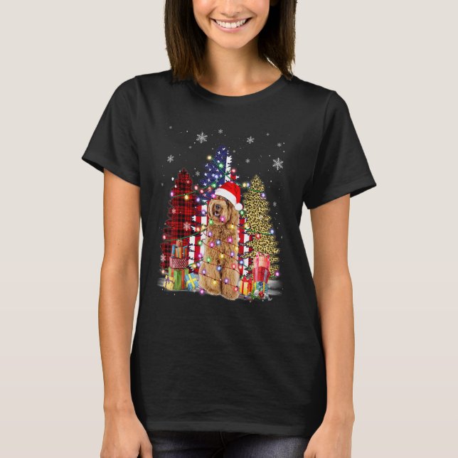 Camiseta Labradoodle Santa Hat Light Buffalo Xadrez Leopard (Frente)