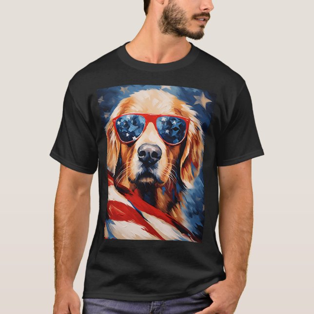 Camiseta Labrador 4 de julho bandeira americana (Frente)