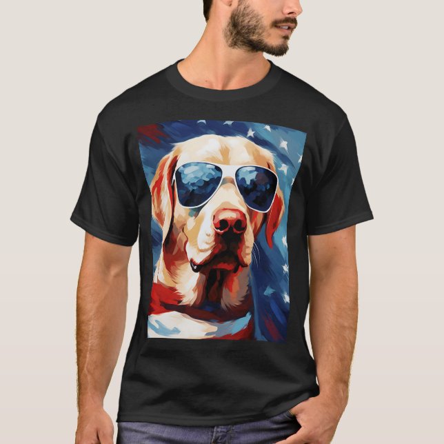 Camiseta Labrador 4 de julho bandeira americana (Frente)
