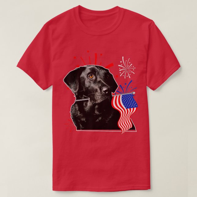 Camiseta Labrador 4 de julho Black Lab Patriotic American F (Frente do Design)