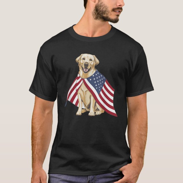 Camiseta Labrador Amarelo Labs Patriótico Americano Bandeir (Frente)