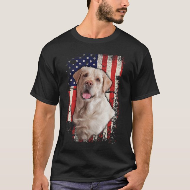 Camiseta Labrador Amarelo Labs Patriótico Americano Bandeir (Frente)