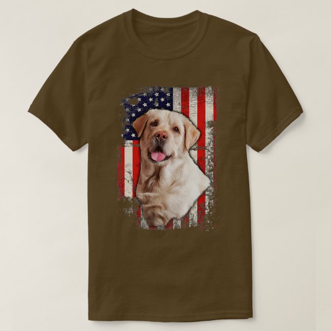 Camiseta Labrador Amarelo Labs Patriótico Americano Bandeir (Frente do Design)
