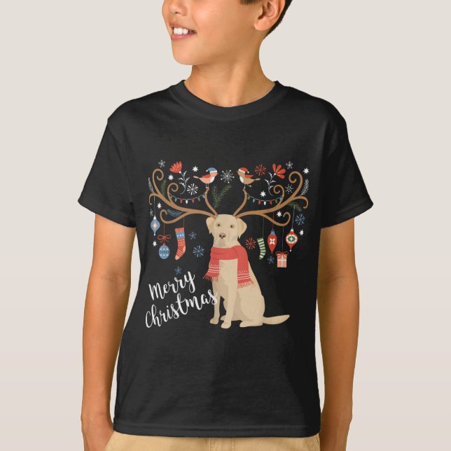 Camiseta Labrador Amarelo Retriever Christmas Dog Lab Xmas  (Frente)