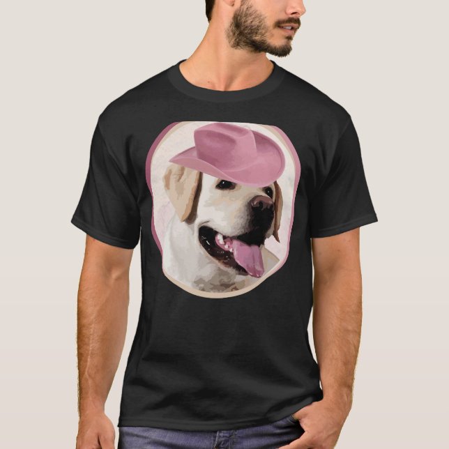 Camiseta Labrador Amarelo Retriever No Chapéu Rosa! Especia (Frente)