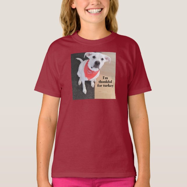 Camiseta Labrador Branco Bonito Mix Cachorro Dia de Ação de (Frente)