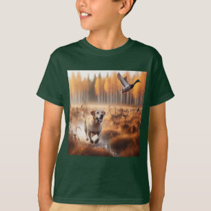 Camiseta Labrador/cão na caça ao pato no outono