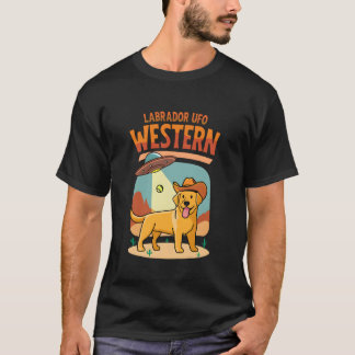 Camiseta Labrador Caubói OVNI Divertido Ocidental Alien Cão