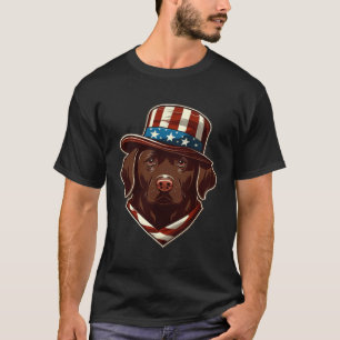 Camiseta Labrador Chocolate Com Chapéu Americano Dos EUA 1