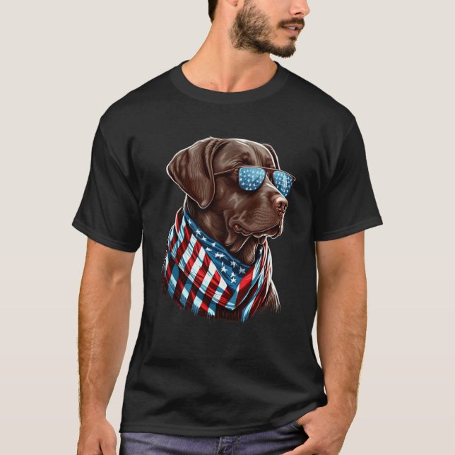 Camiseta Labrador Chocolate Patriótico EUA Orgulhoso (Frente)