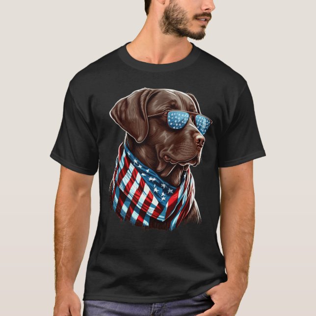 Camiseta Labrador Chocolate Patriótico EUA Orgulhoso (Frente)