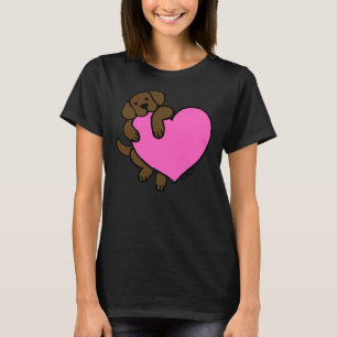 Camiseta Labrador De Chocolate E Coração Rosa