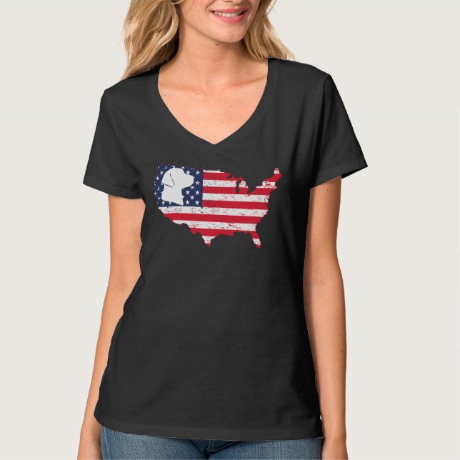 Camiseta Labrador Dog 4 De Julho Estrelas De Bandeira Ameri (Frente)