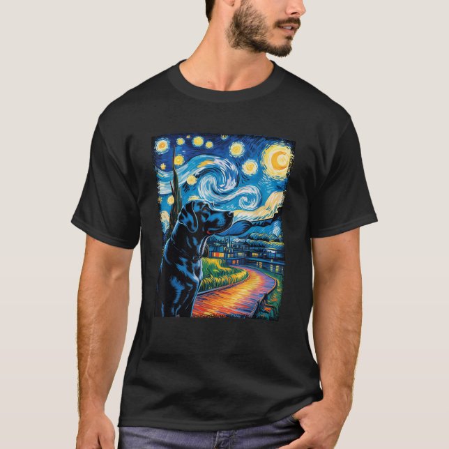 Camiseta Labrador Dog Art Starry Night Painting Van Gogh Bl (Frente)