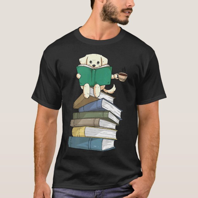 Camiseta Labrador Livros Café Leitura Amarelo De Cachorro (Frente)