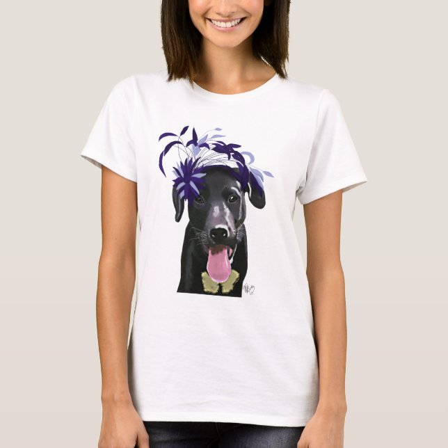 Camiseta Labrador Preto Com Fascinador Azul (Frente)